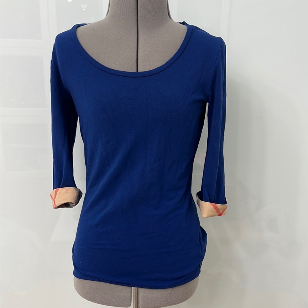 Burberry Blue and Tan Women's Blouse
